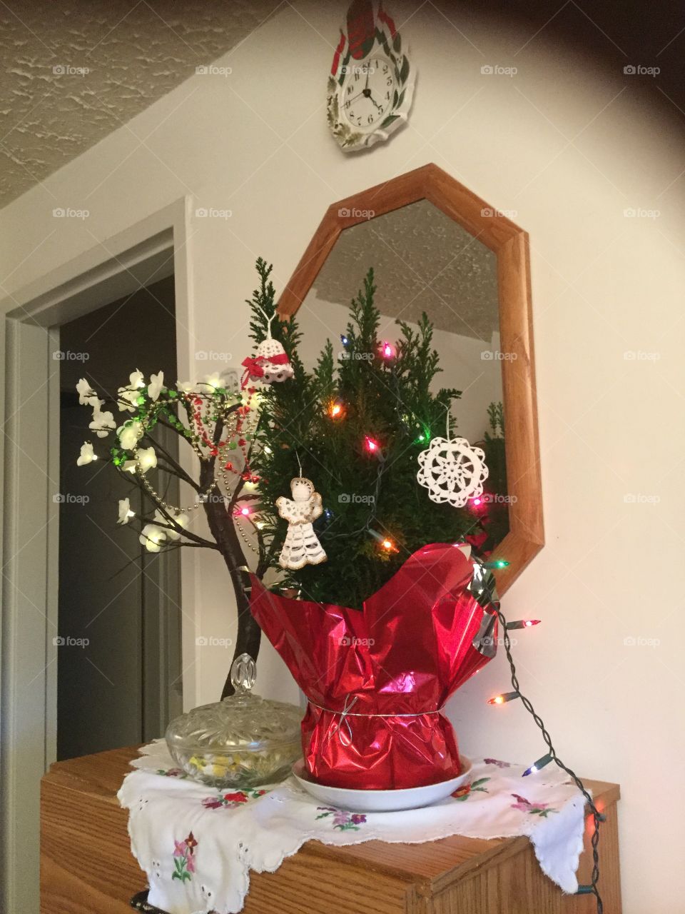 Decorated mini christmas tree with Angel and lights 