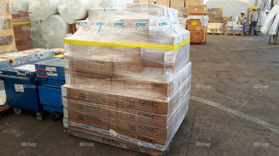 Logistics pallet boxes wrapped plastic warehouse