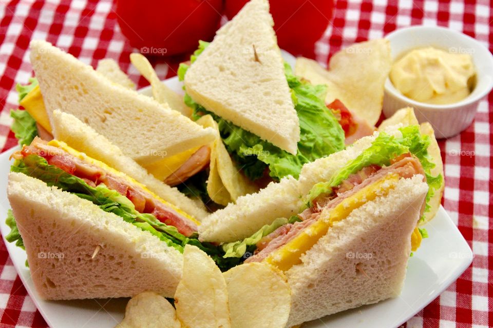 Ham, cheese and salad sandwich