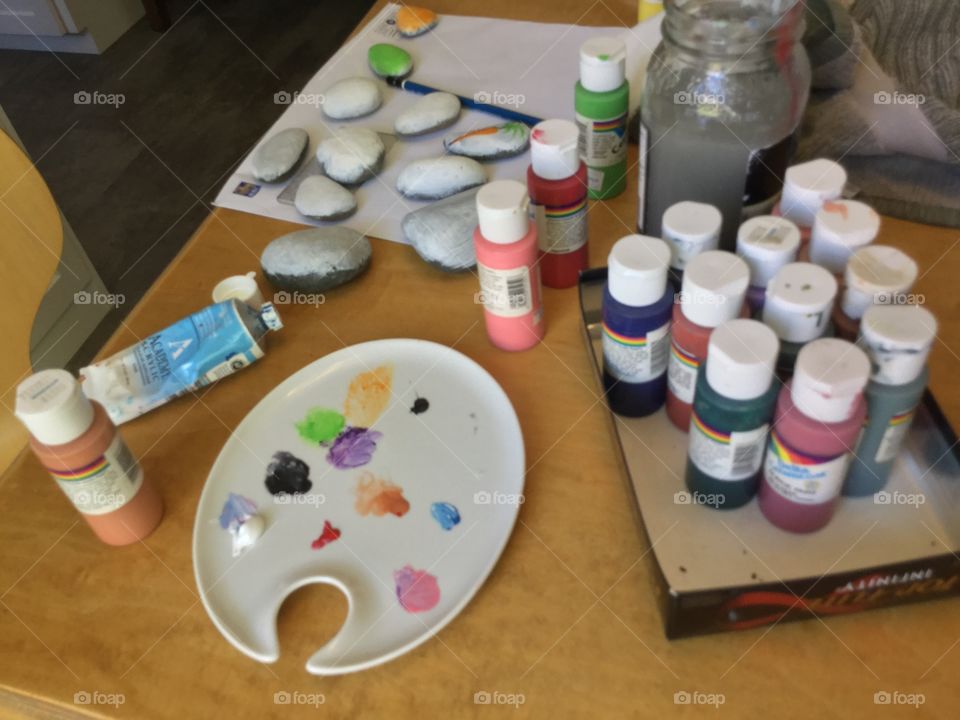 The paints spread out ready to use