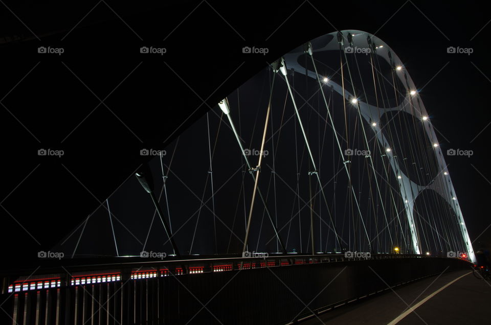 Osthafen bridge in Frankfurt during night