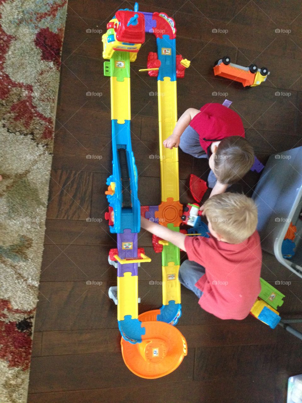 Play time. Playing with trains