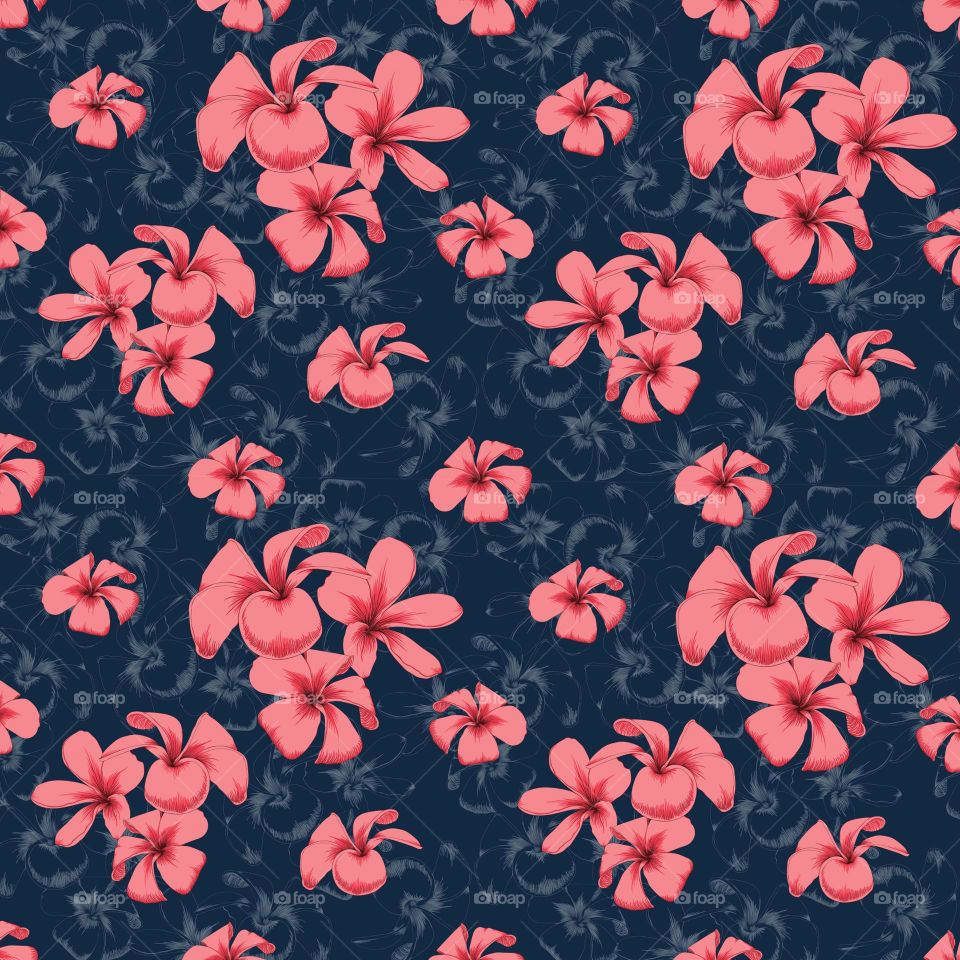 Seamless pattern pink frangipani flower photo.