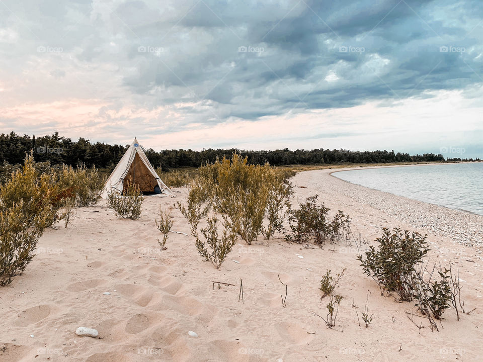 The view from one tent to another on the beach.