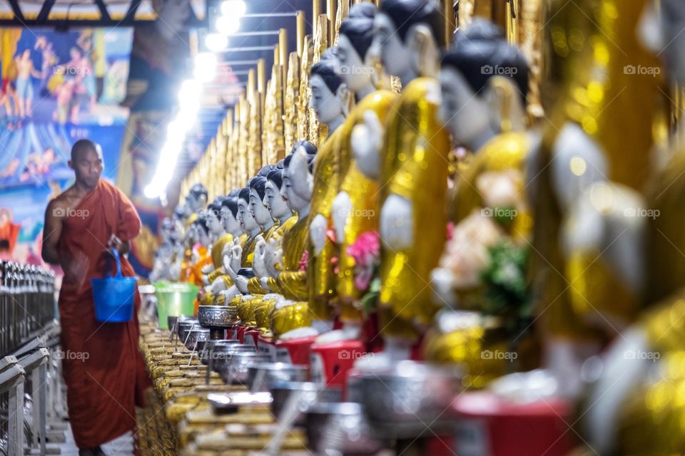 Beautiful row of Buddha in Rangoon Myanmar 