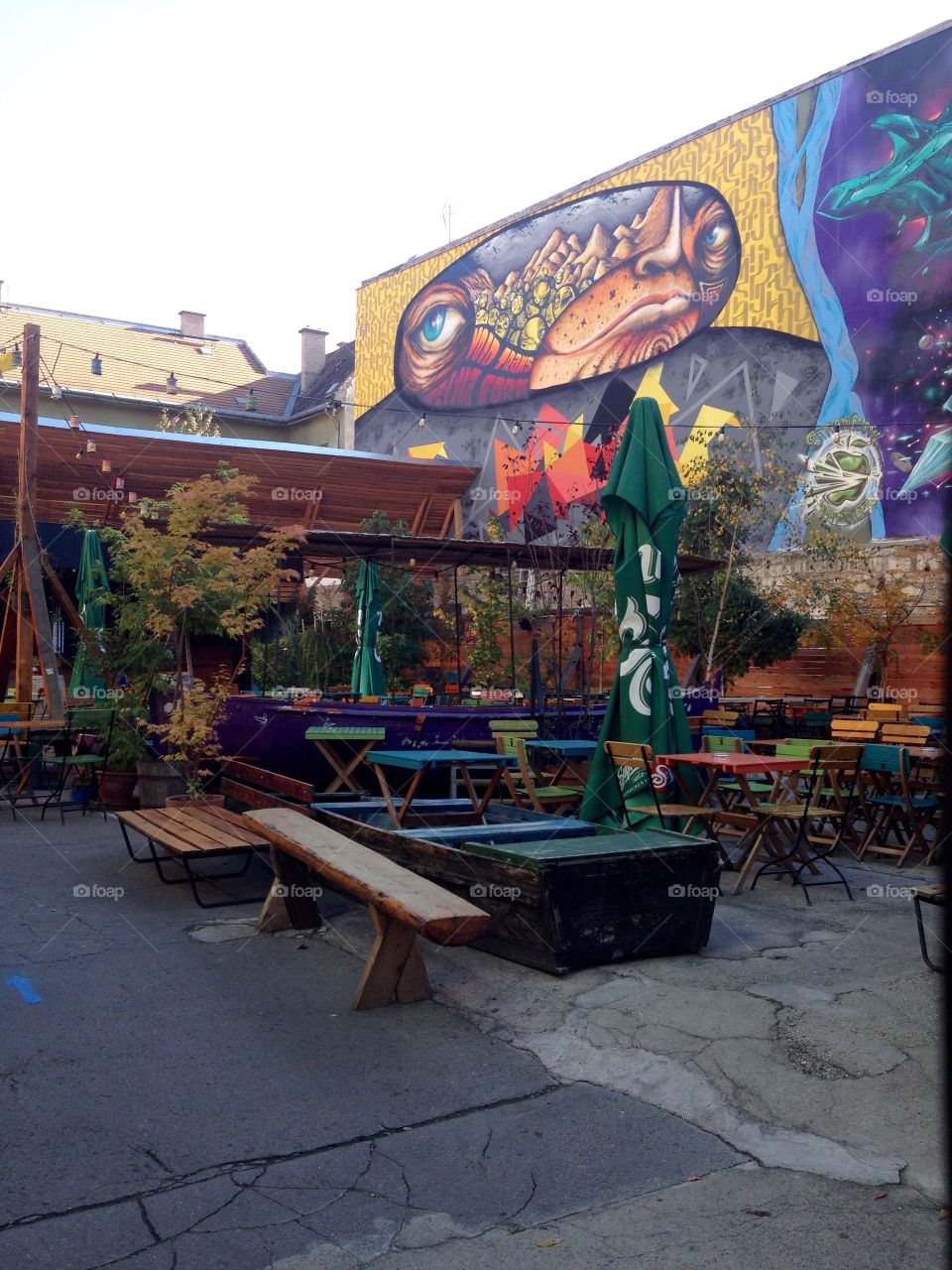 Colorful bar in the street of Budapest