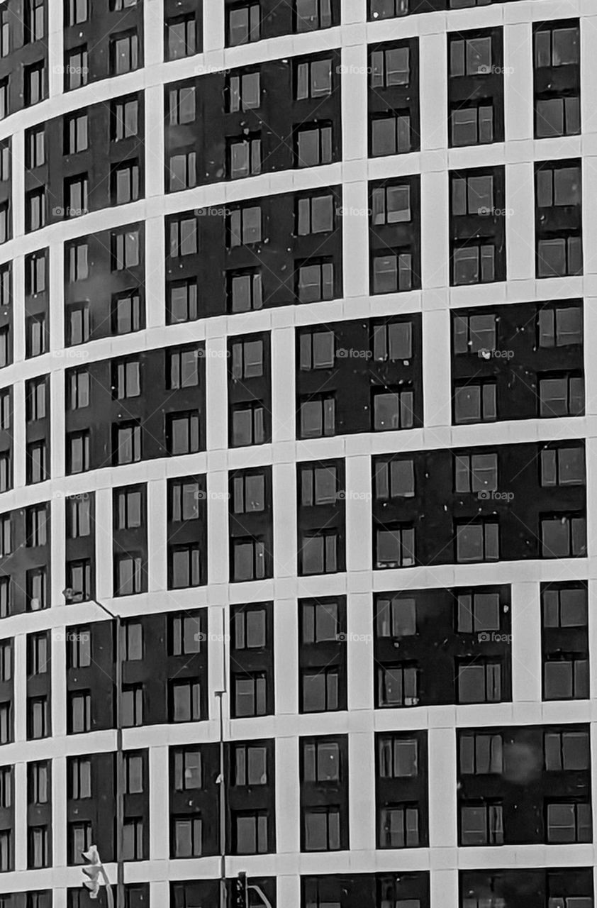 a building with many rectangles