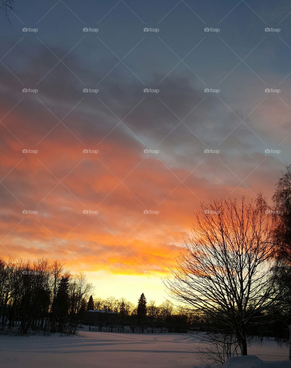 Dramatic sky over the snowy landscape