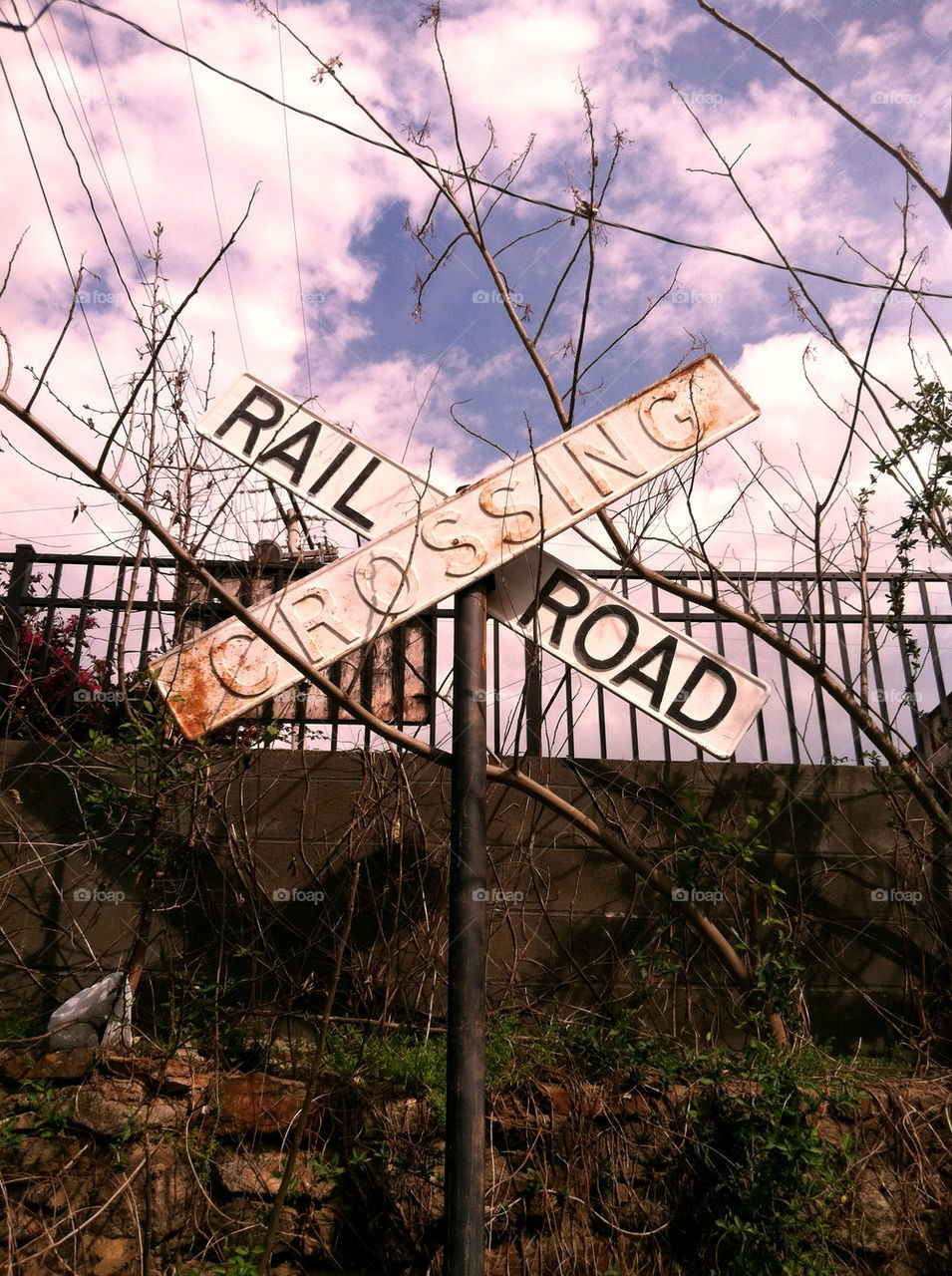 sign vintage railroad crosding by shannonsteele