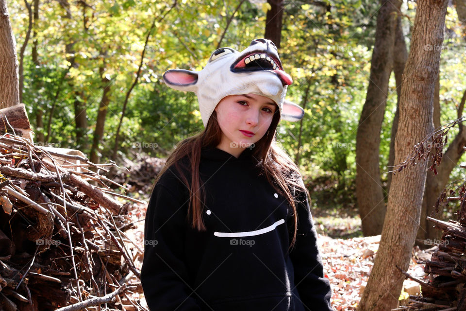 girl with a goat mask