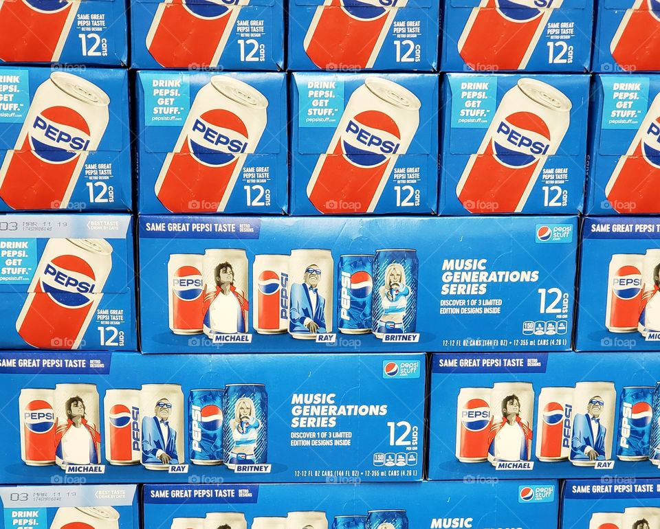 A display of Pepsi cases in a store