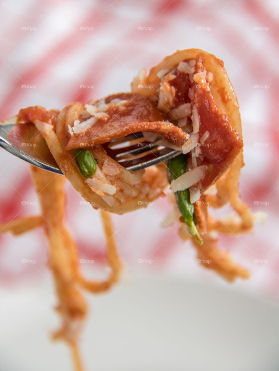 Close-up of pepperoni pasta