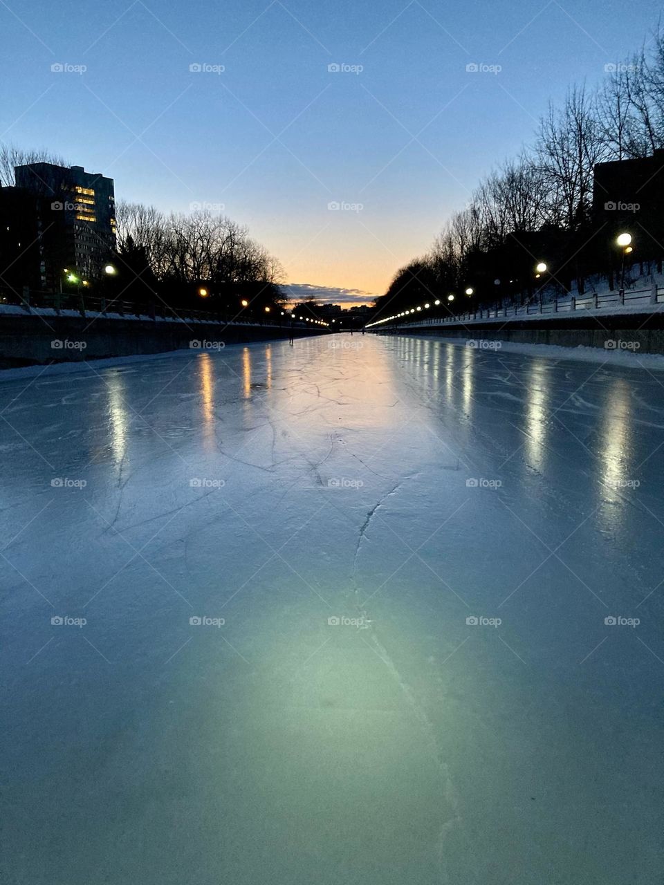 Beautiful morning skate on the Rideau Canal Skateway, Ottawa, Canada.