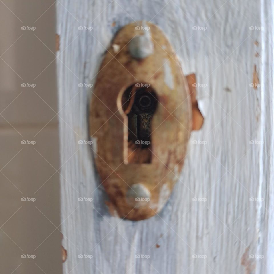 shabby chic keyhole grey painted rusty cupboard