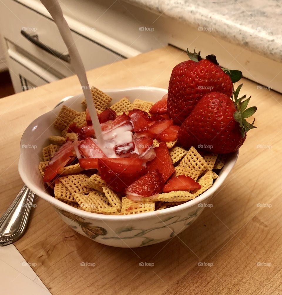 I was just messing around with my late night cereal and strawberry treat at my moms house in Castro valley California.