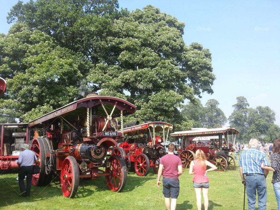 Red steam rollers display in Shropshire, England