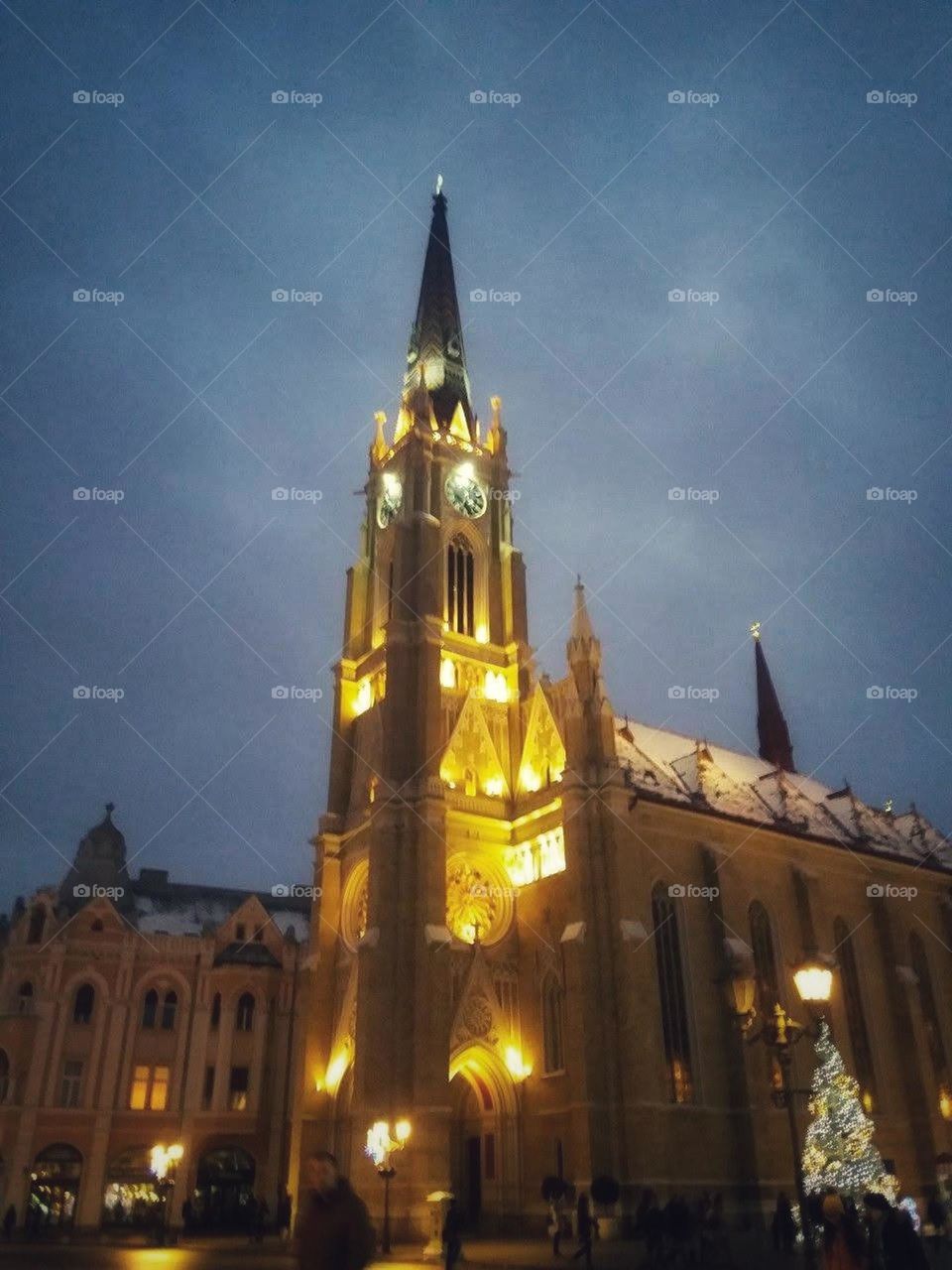 church in budapest by night
