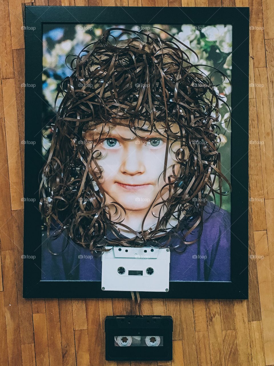 Photo frame of child with cassette