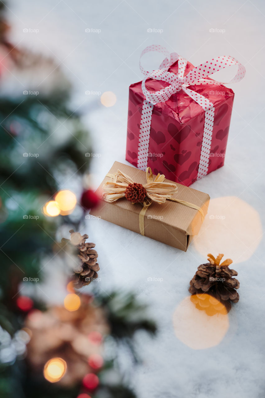 Christmas gifts on table