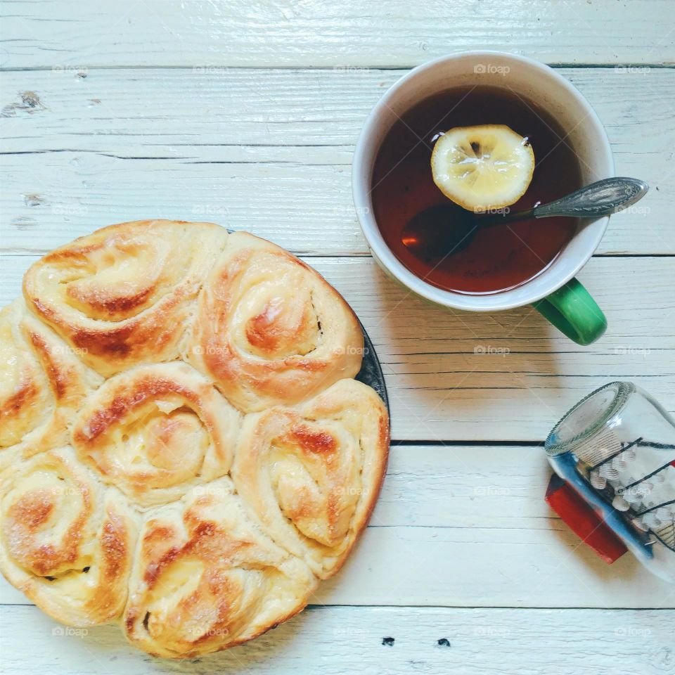 Cup of tea with pie