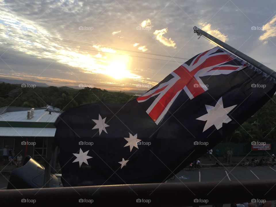 Flag at sunset Top Pub Cooktown North Queenslad
