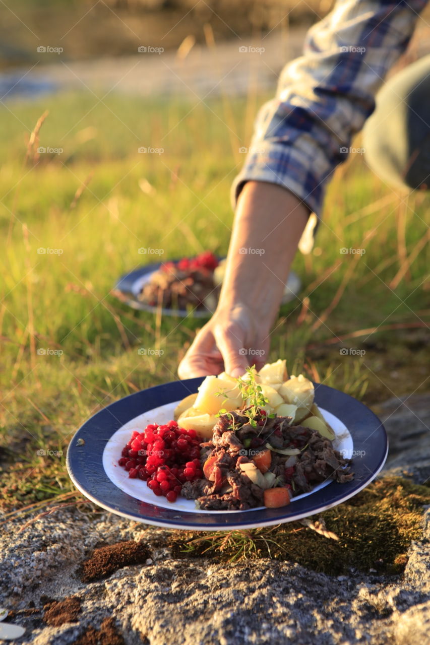 Camping and cooking outside in the arctic north Norway