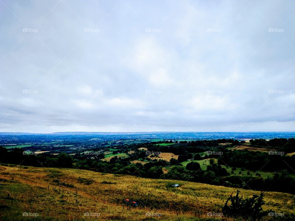 The rolling landscape from a viewpoint outside of Bath, England. From here you can see forever, both Bath and Bristol are visible from this height.