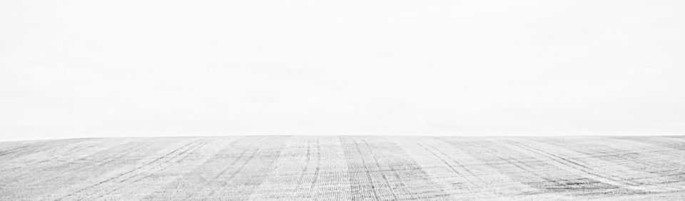 Monochrome of plowed wheat fields French countryside 