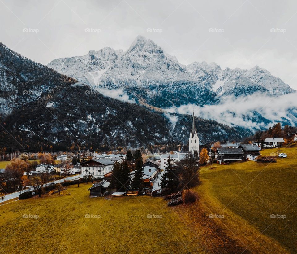 Austrian village Leisach stuck between autumn and winter