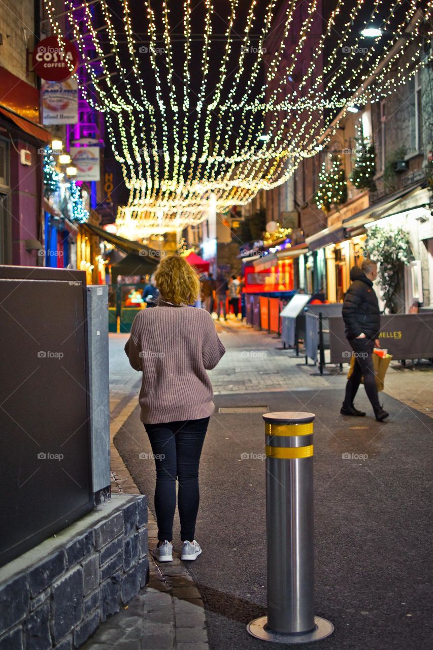 Night at shop street in Galway city, Ireland