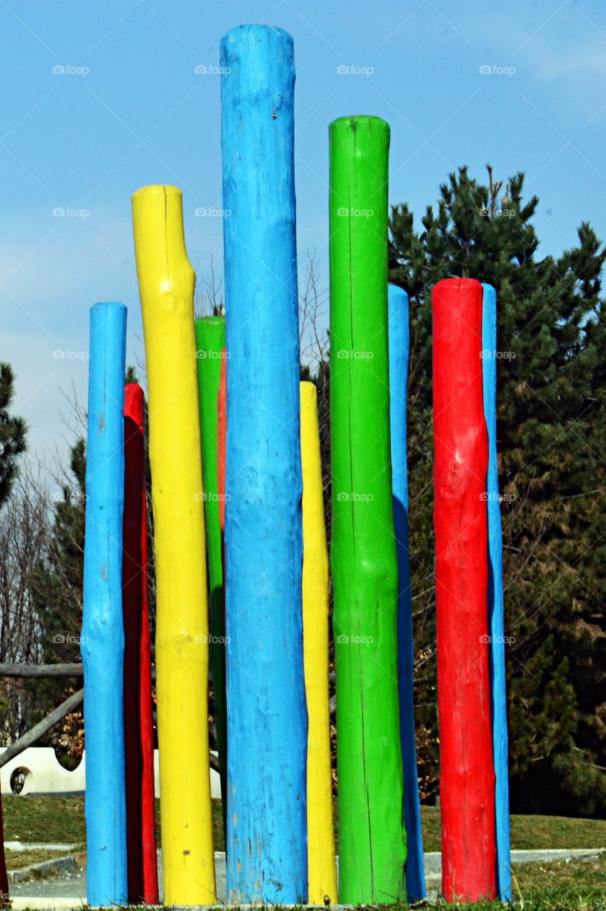 colorful wooden poles