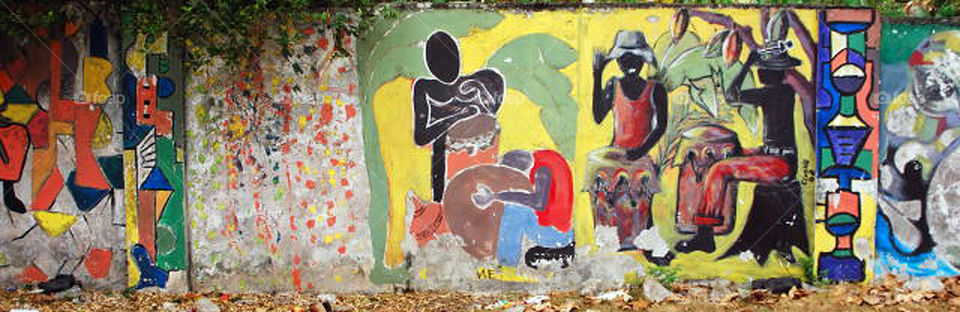 Public art on a park wall, city of São Tomé, São Tomé & Principe 