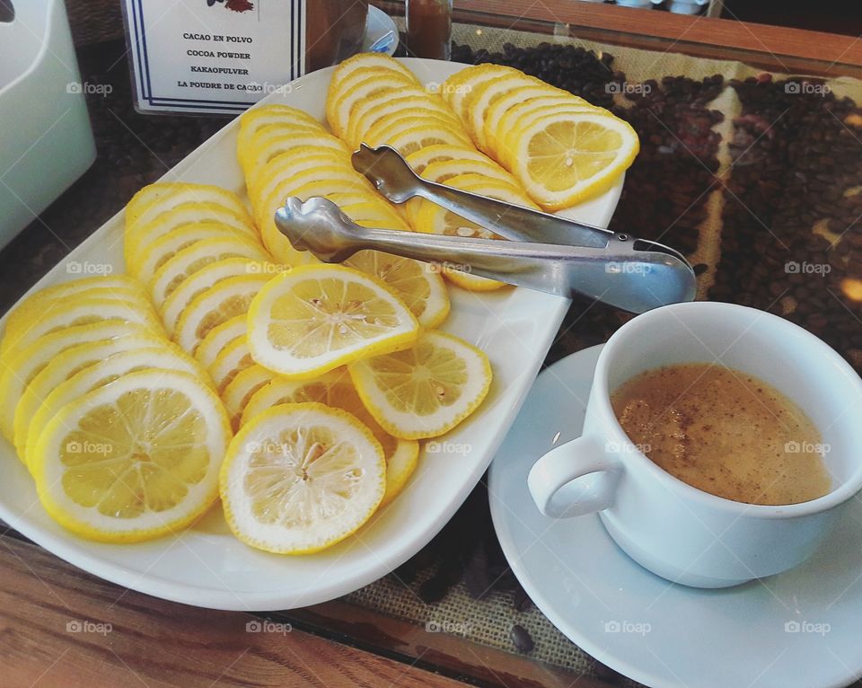 Lemon with coffee