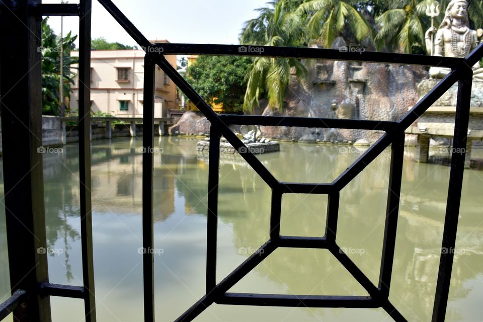 pond seen through grill