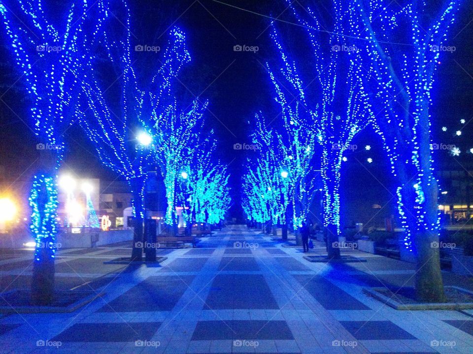 Blue lane. Photo of a blue lighted lane.