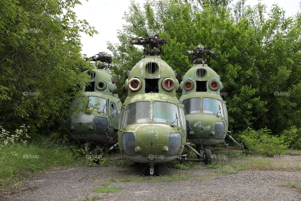 Old damaged helicopters MI2. Abandoned