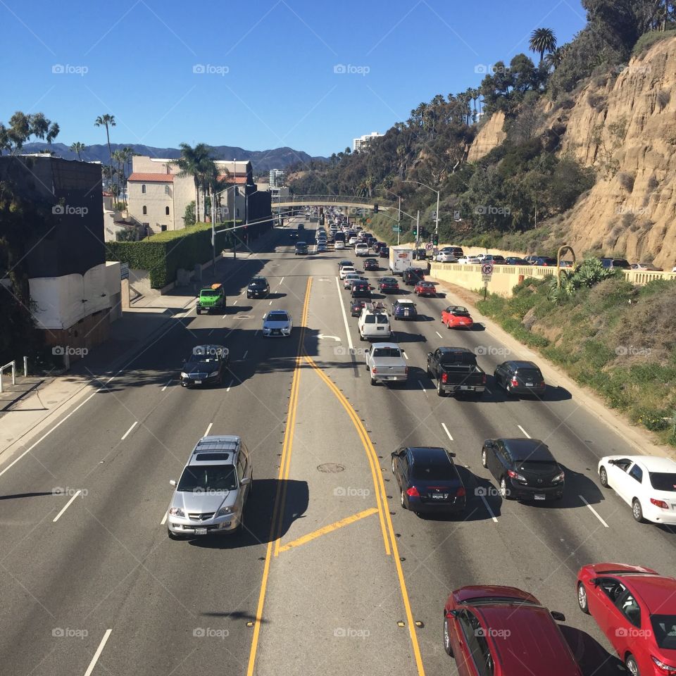 Highway Overlook. Taken from a footbridge crossing a highway in Santa Monica, CA. 