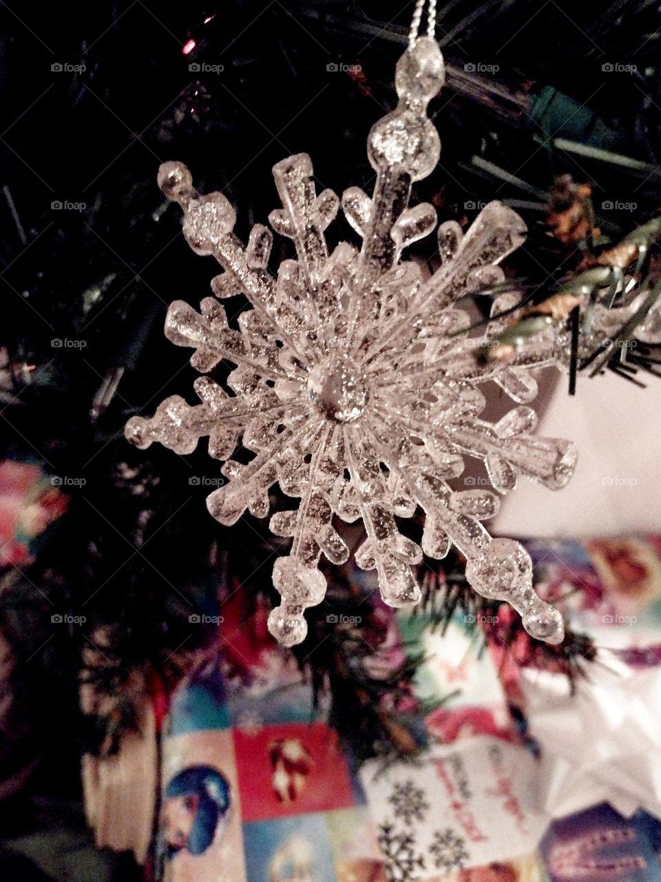 Unfiltered, beautiful, lovely close-up of crystal snowflake Christmas Ornament for the Holiday