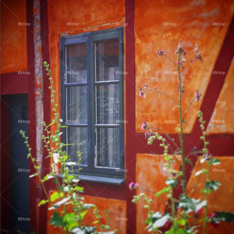 Facade of a pretty home . Scandinavian old house