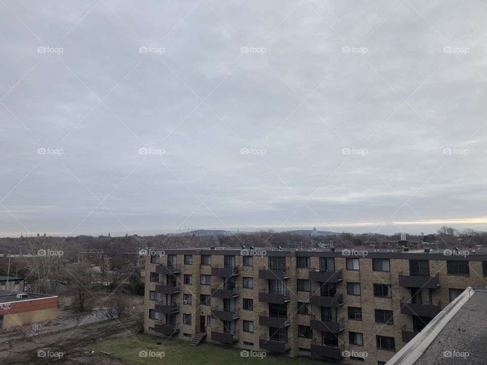 A picture of landscape in Montreal, Quebec, Canada from a rooftop of a building.