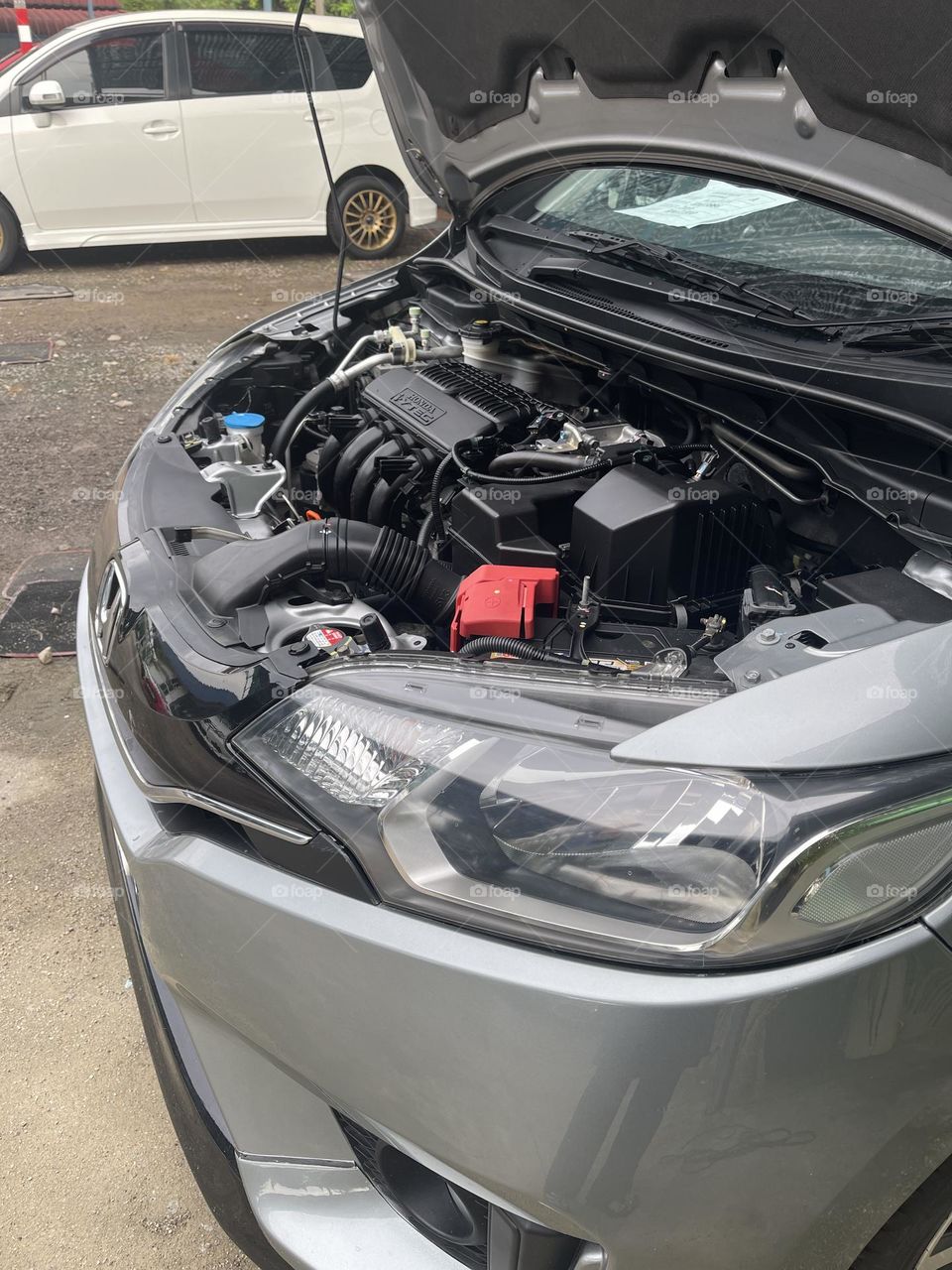 Under the hood. Car engine of a new car for sell