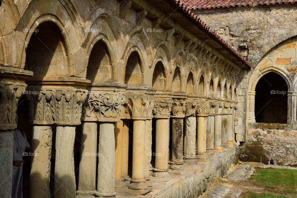 Cloister of Colegiata de Santa Juliana in Santillana del Mar, Cantabria, Spain.