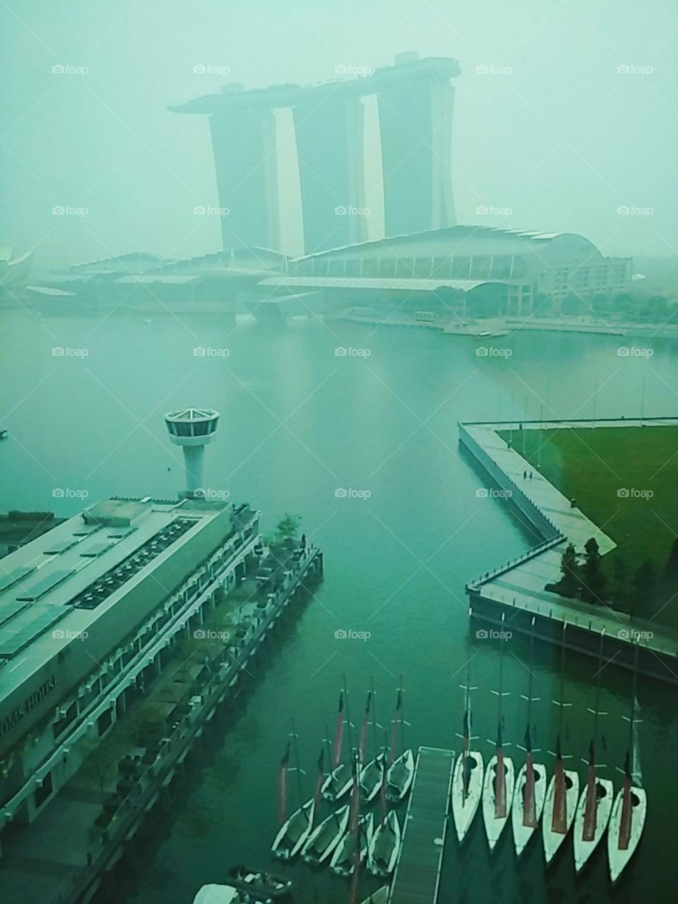 hazy view of Singapore river. a hazy day viewing from ntuc building