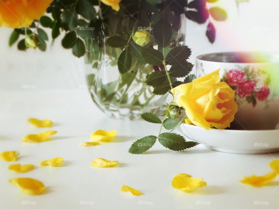 Yellow flowers & coffee