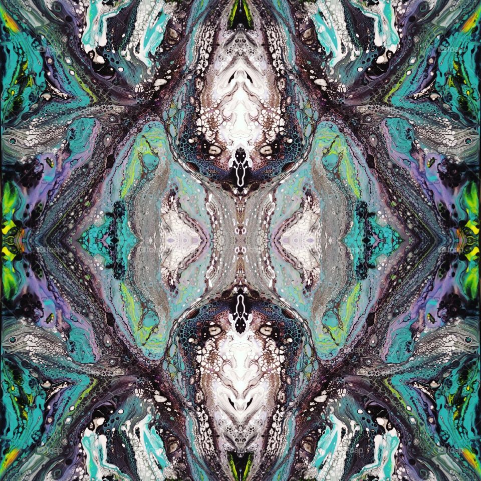 psychedelic trippy mental abstract artwork. vivid greens, blues and purples into a beautiful kaleidoscope desgin.