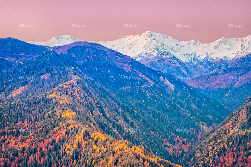 Beautiful morning scene above mountain scape in Georgia