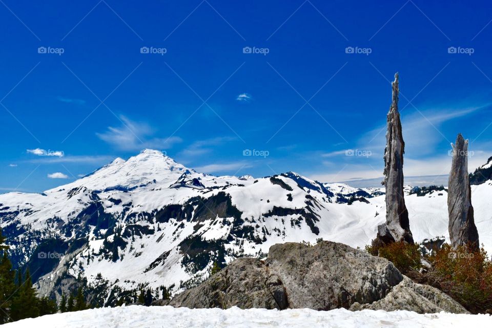 Snowy mountain views of Mount Baker, Washington USA.