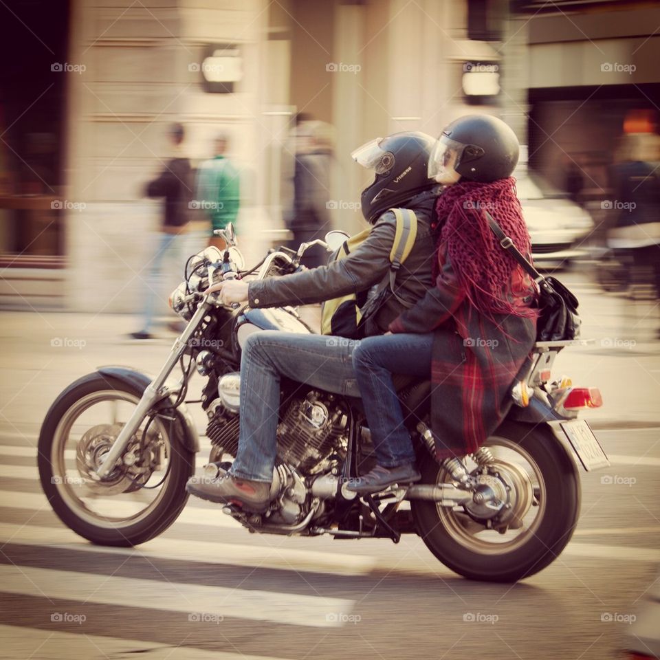 Couple on motorcycle