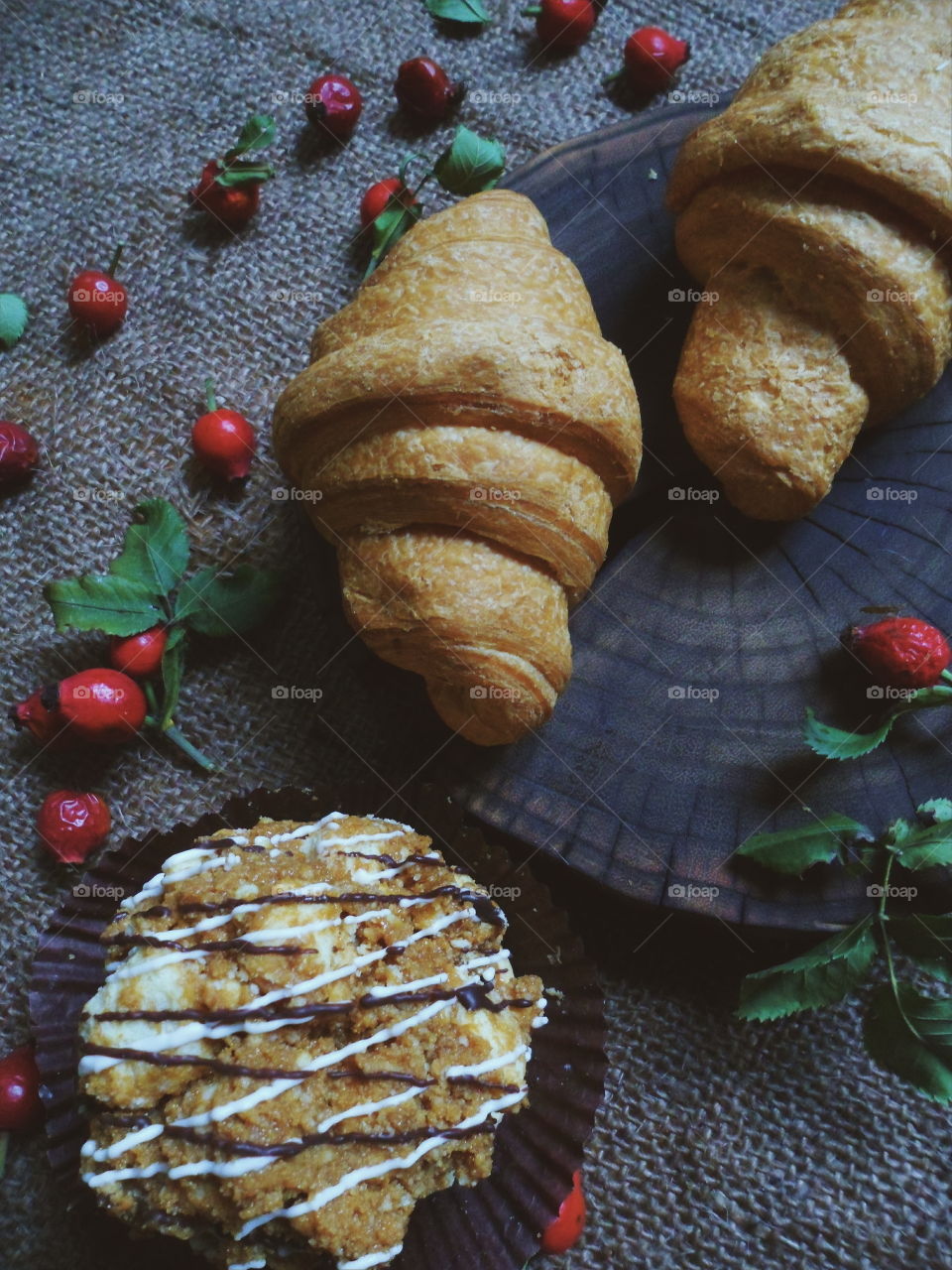 homemade croissants and cake