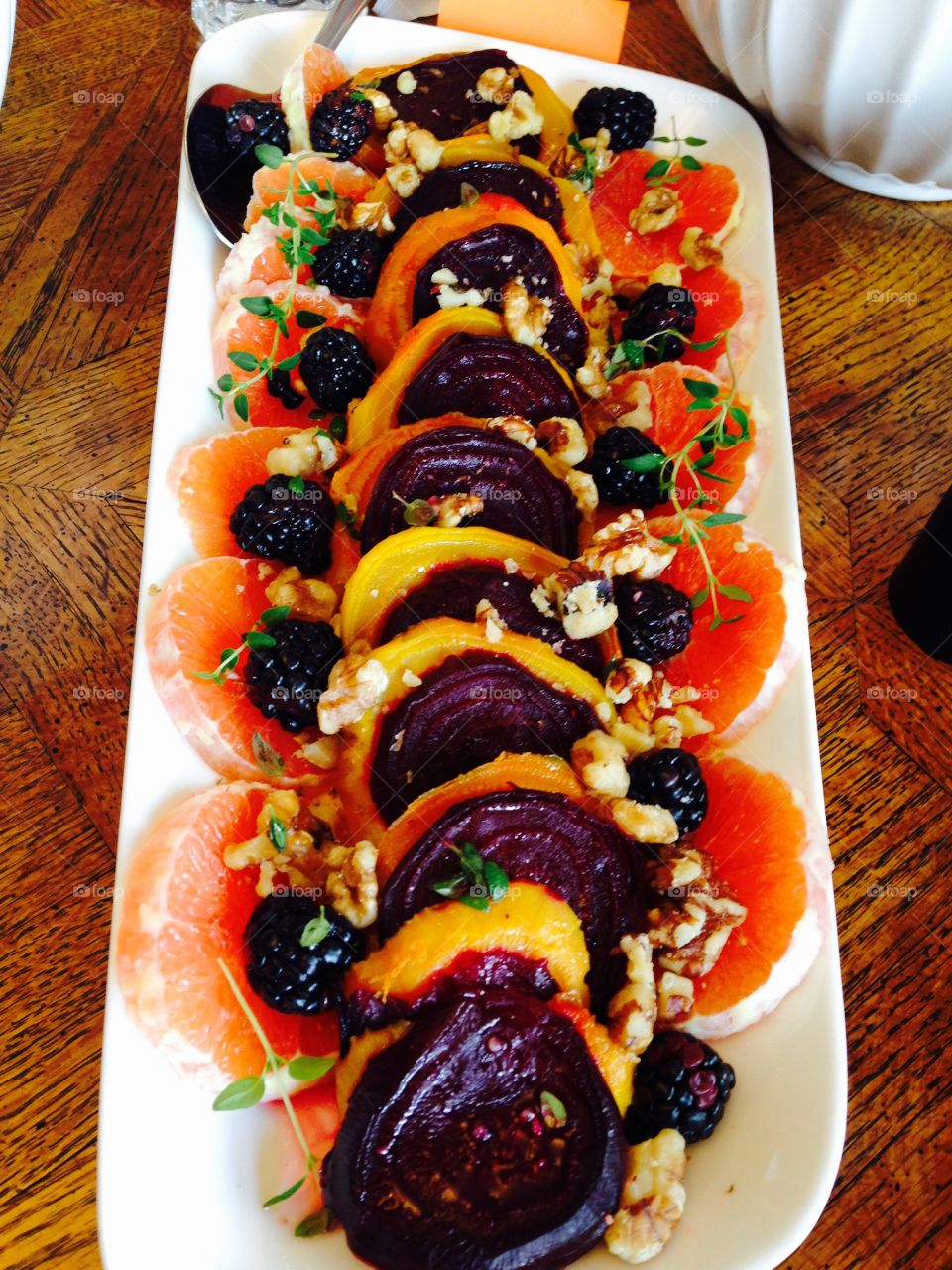 High angle view of beetroot salad